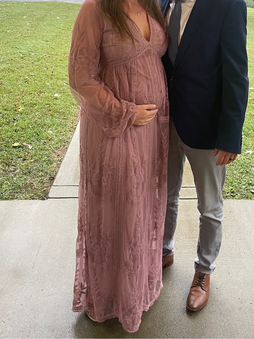 Pink blush lace pink maternity formal dress